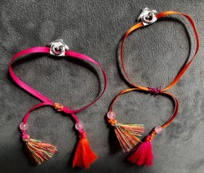 Silver charm and rose quartz bracelet designed by Natasha Salkey – £40.00