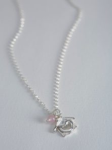 Handmade Silver Charm and Rose Quartz Necklace